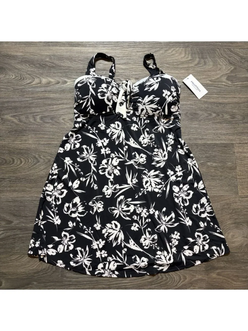 FullFitAll Floral Tankini Swimdress 14 Swim Wear Dress Draped Adjustable NEW